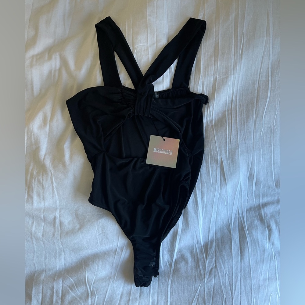Black Cut Out Halter Slinky Bodysuit
